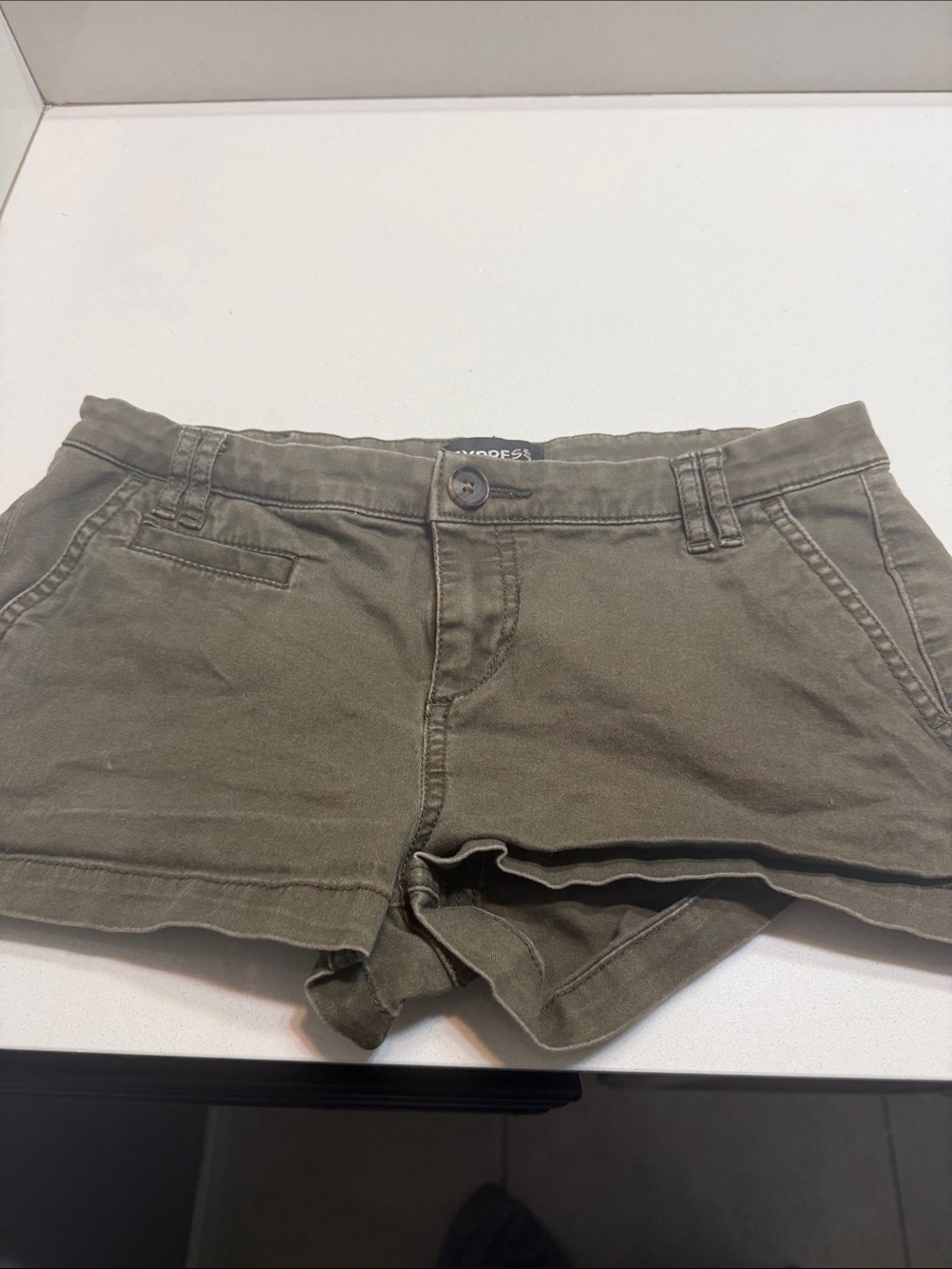 Express Olive Green High-Waist Cotton Blend Shorts